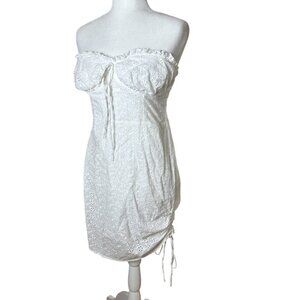 NWT AIYANA City Break Mini Dress White Eyelet Strapless Size Large